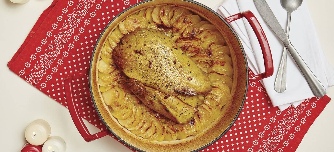 SITRAM recette Foie frais rôti, boulangère de topinambours et pommes de terre