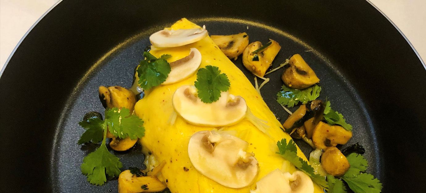 Recette de Omelette champignons de Paris, coriandre, gingembre et ...