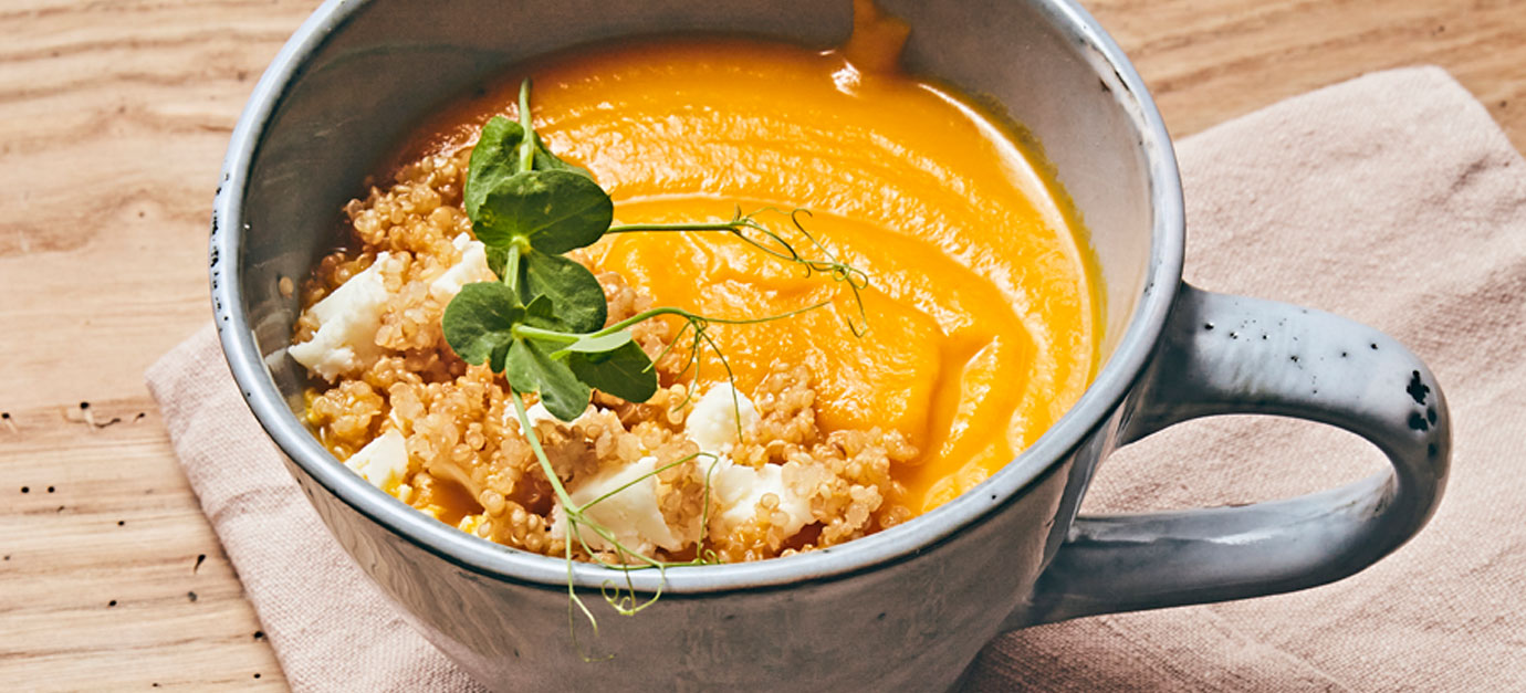 SITRAM recipe for carrot soup with star anise, quinoa, and feta
