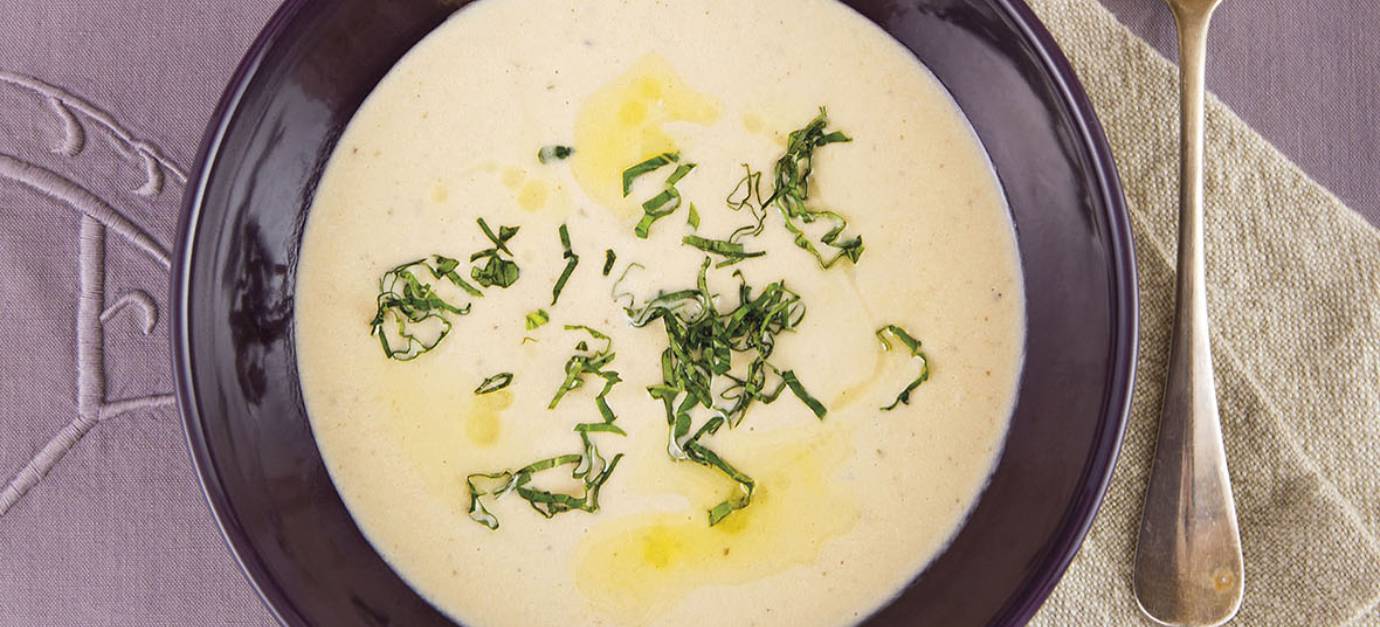 SITRAM recette Velouté d'aubergines au pistou