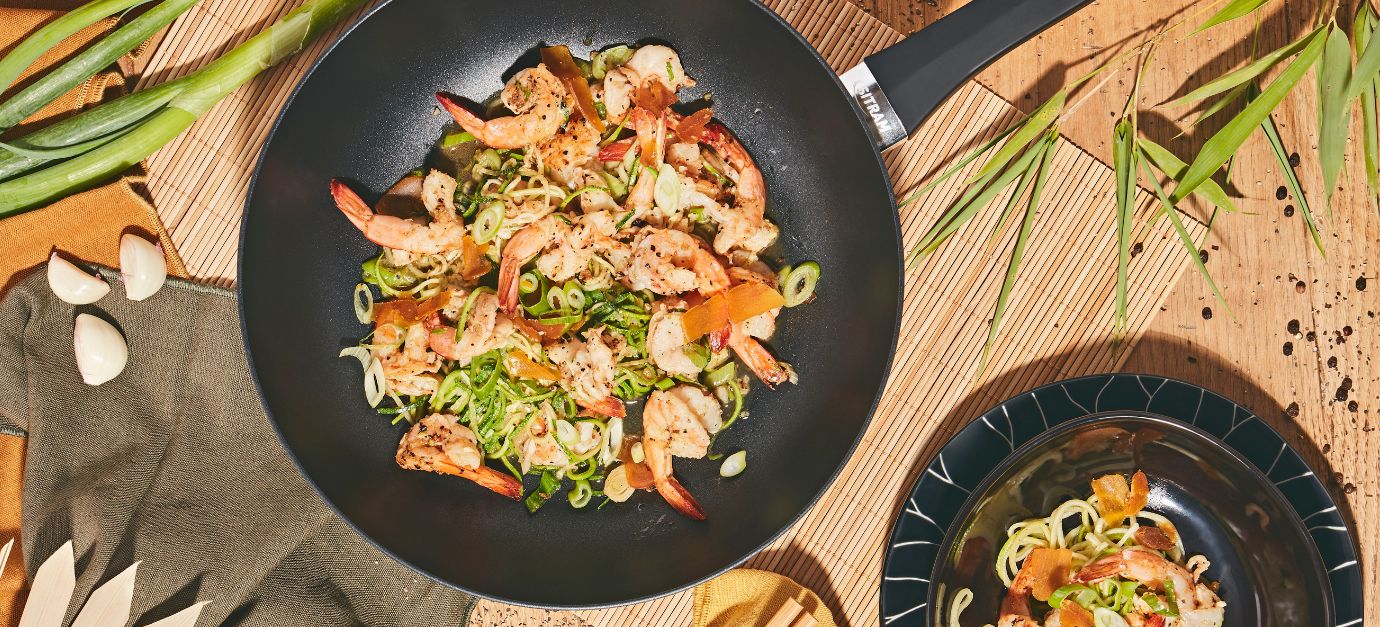 SITRAM recette wok de courgettes et crevettes