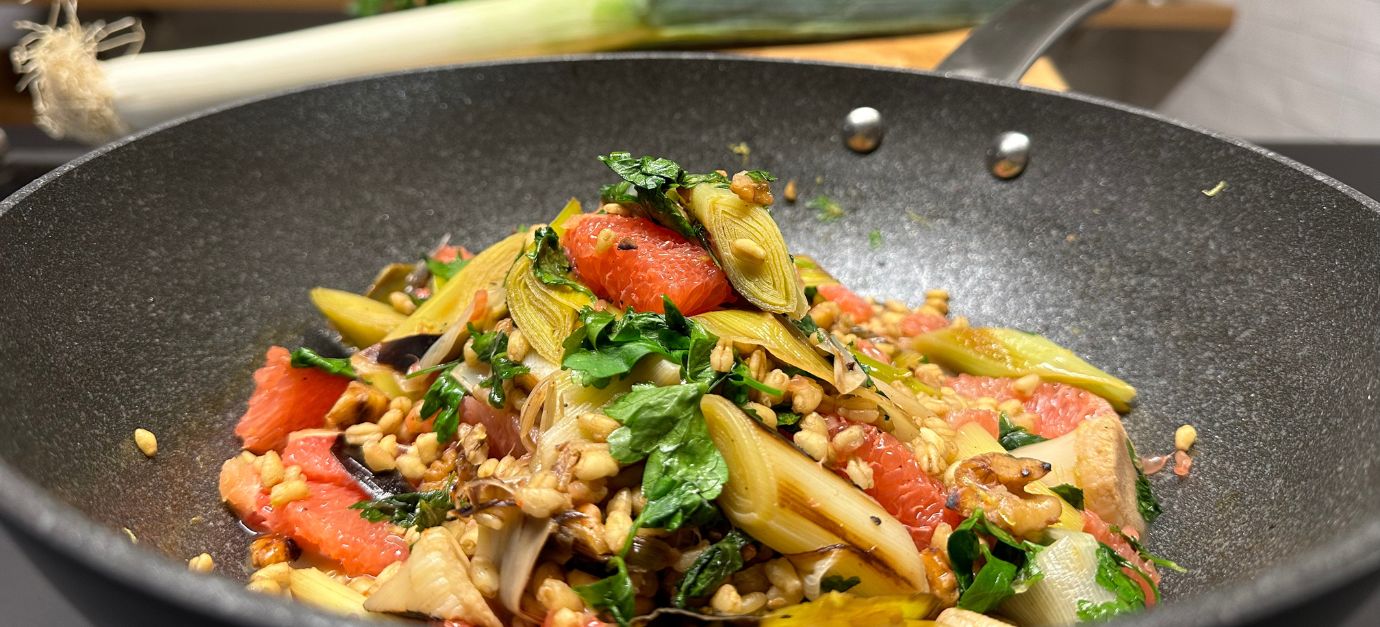 SITRAM recette wok de poireaux aux agrumes