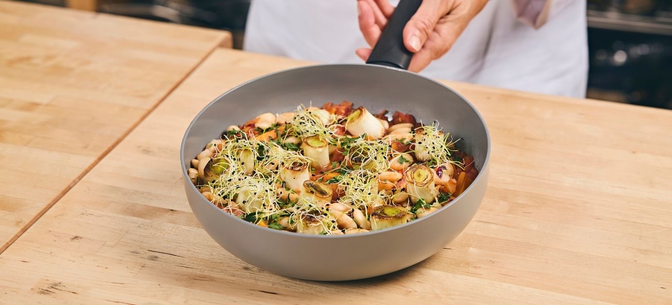 Haricots tarbais et poireaux caramélisés