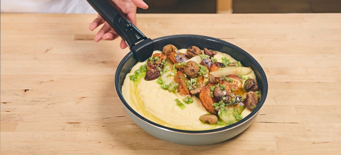 Polenta, patate douce, champignon et châtaignes